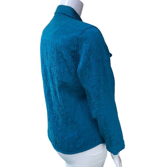 Chicos Womens Size 2 US 12 L Blue Button Front Jacket Textured Cotton Blend - Picture 8 of 15